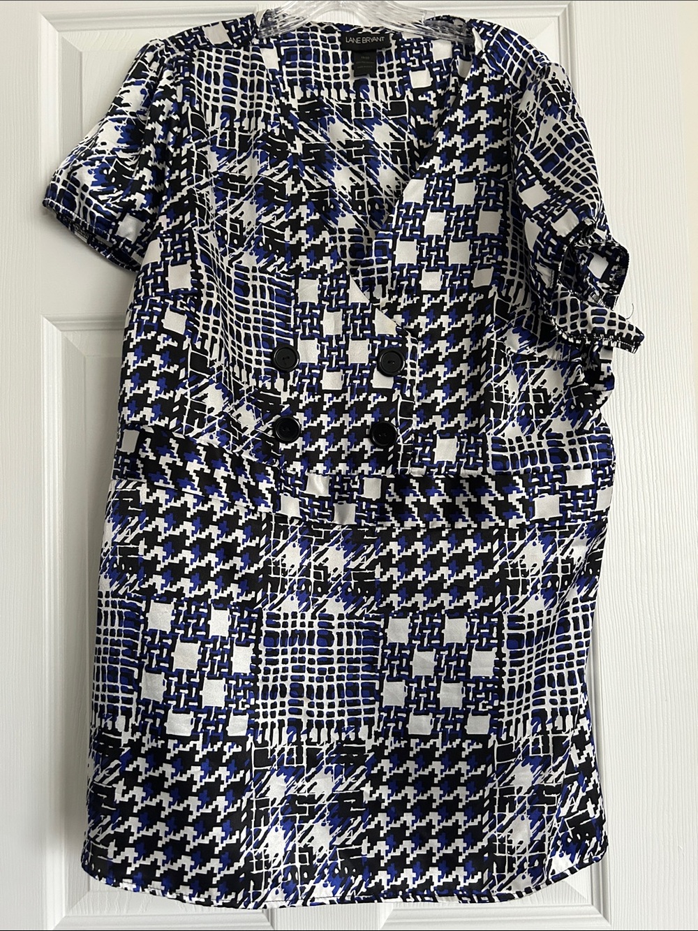 Lane Bryant Blue & White Patterned Short Sleeve Tunic